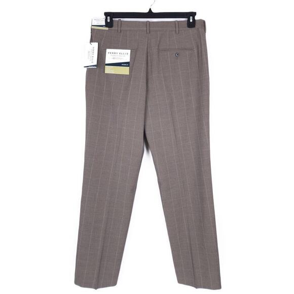 Perry Ellis Men's Modern-Fit Stretch Dress Pants Blue Tan Windowpane 33x30 NWT - Picture 3 of 5